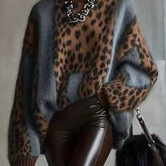 Leopard Colour-Block Turtleneck