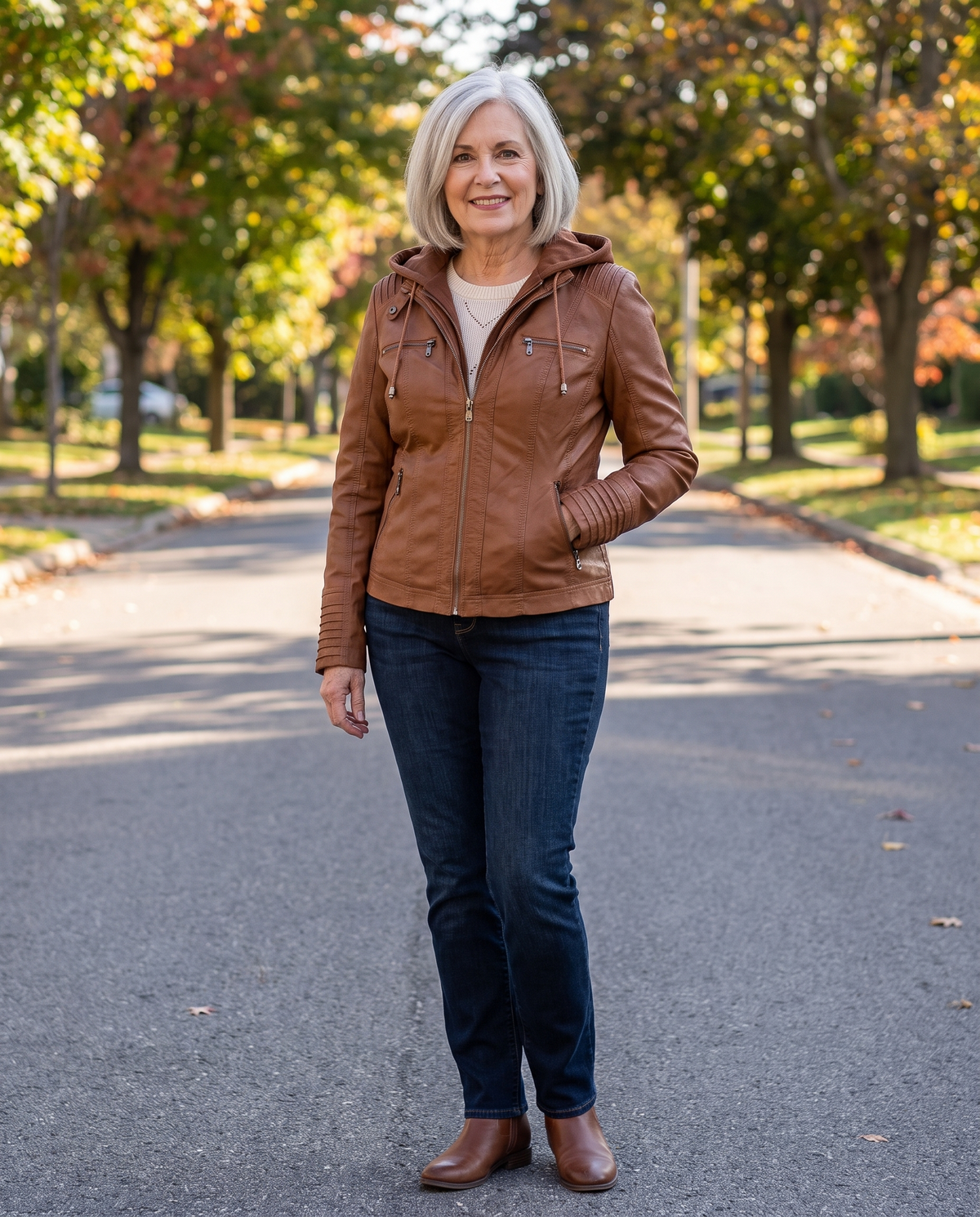 Callista hooded moto jacket, worn