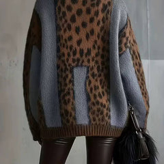 Leopard Colour-Block Turtleneck