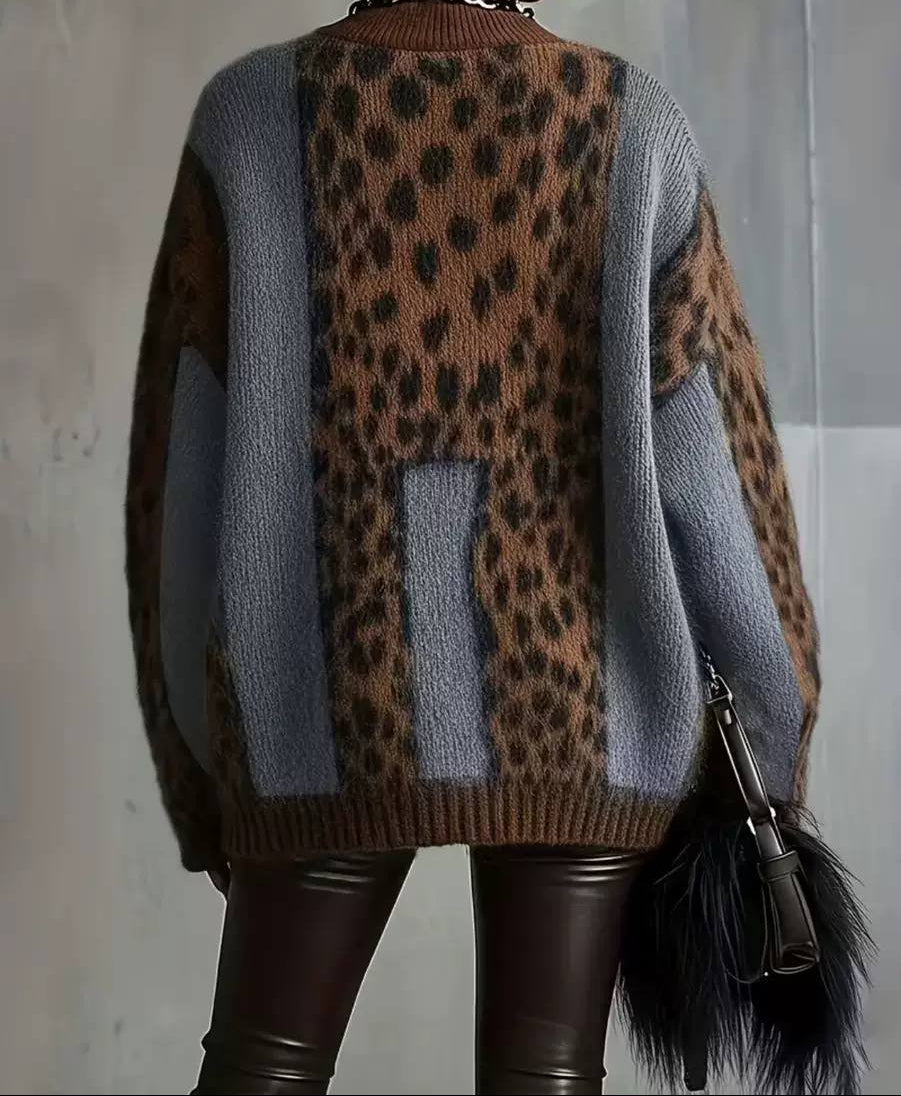 Leopard Colour-Block Turtleneck