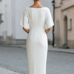 Adele | Midi Dress with Boat Neckline and Short Sleeves