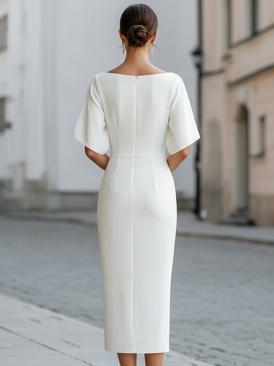 Adele | Midi Dress with Boat Neckline and Short Sleeves