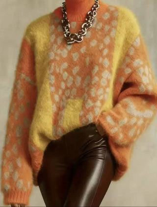Leopard Colour-Block Turtleneck