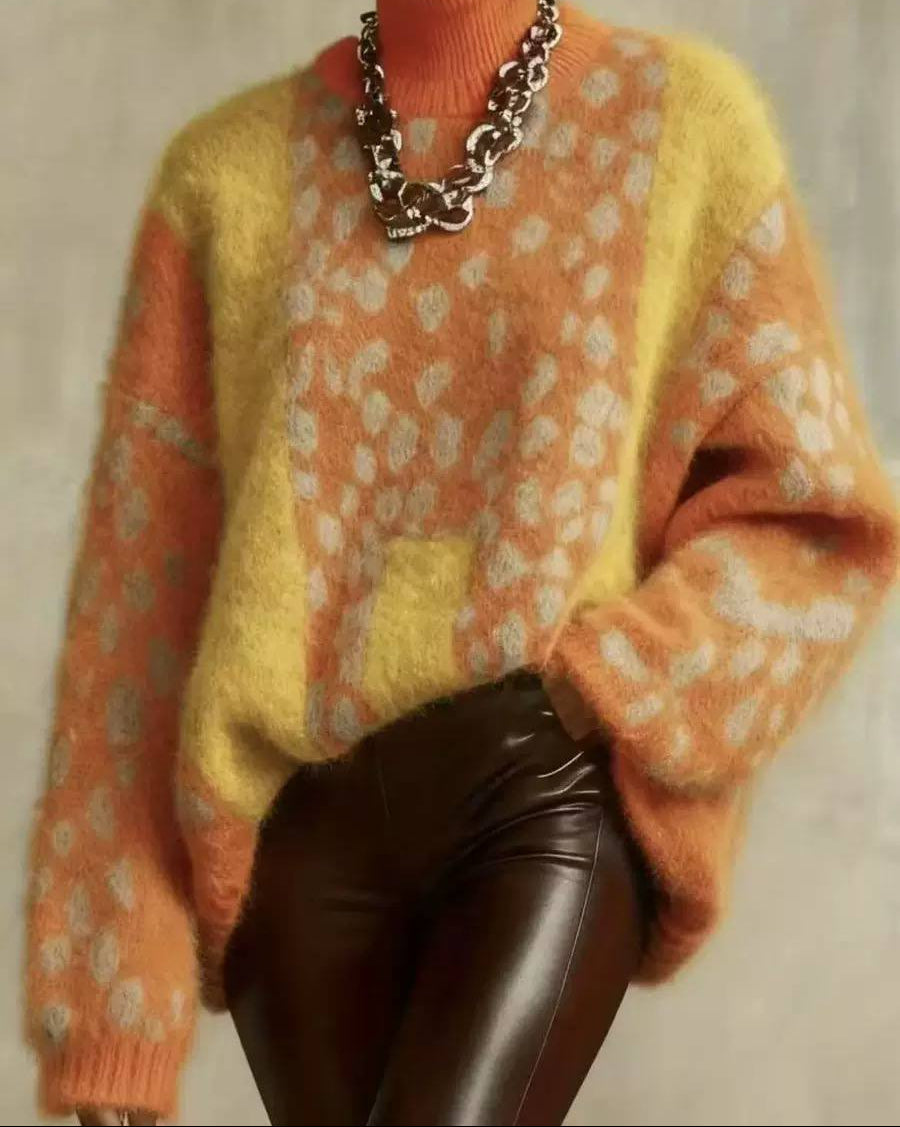 Leopard Colour-Block Turtleneck