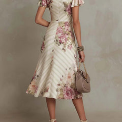 Margaret | Vintage Floral Satin Midi Dress