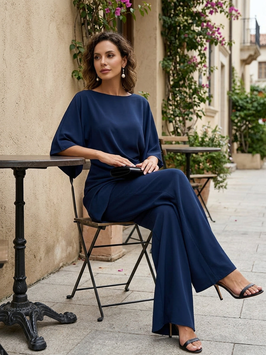 Cape-Sleeve Draped Waist Two-Piece