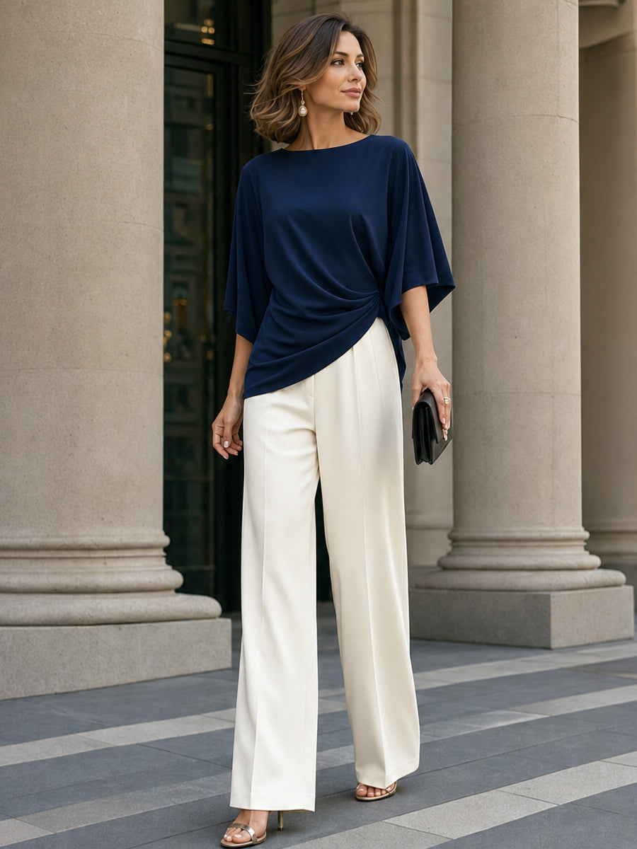 Cape-Sleeve Draped Waist Two-Piece