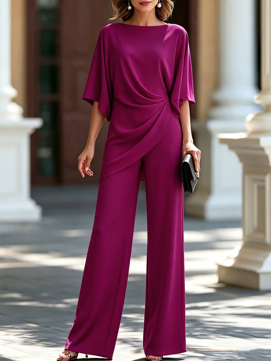Cape-Sleeve Draped Waist Two-Piece