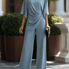 Cape-Sleeve Draped Waist Two-Piece