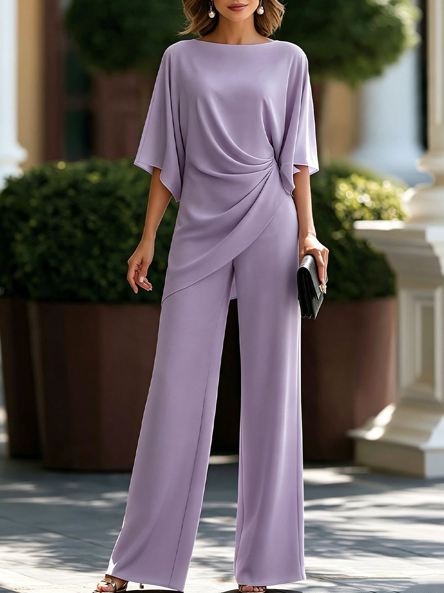Cape-Sleeve Draped Waist Two-Piece