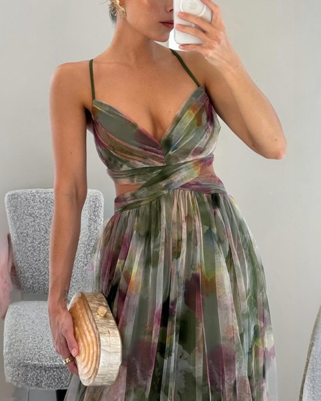 Watercolor Chiffon Maxi Dress