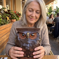 Orso owl bag held in both hands