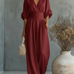 V-Neck High-Waist Jumpsuit