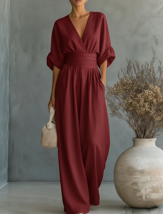 V-Neck High-Waist Jumpsuit
