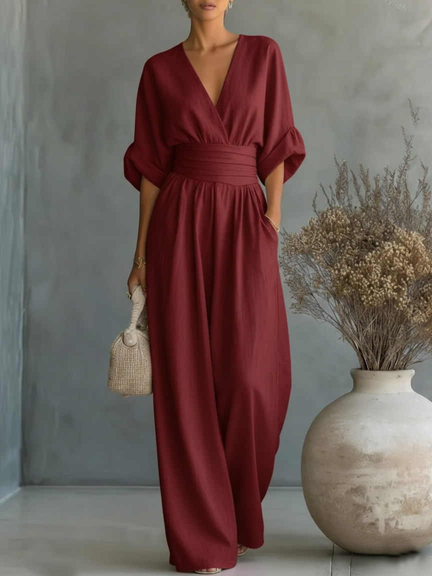 V-Neck High-Waist Jumpsuit