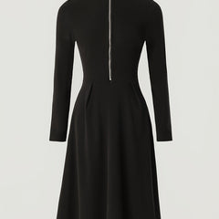 Zip-Front Long-Sleeve Fitted Midi Dress for Women