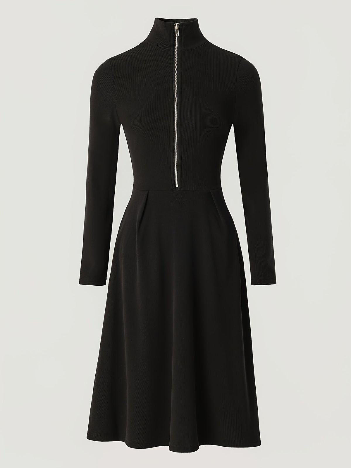 Zip-Front Long-Sleeve Fitted Midi Dress for Women