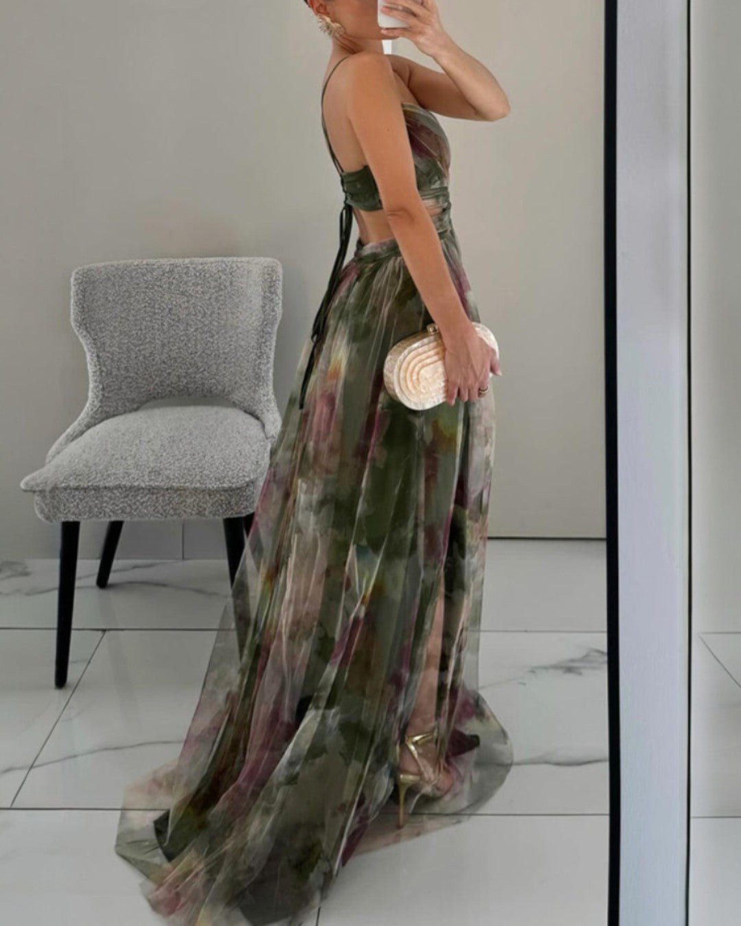 Watercolor Chiffon Maxi Dress