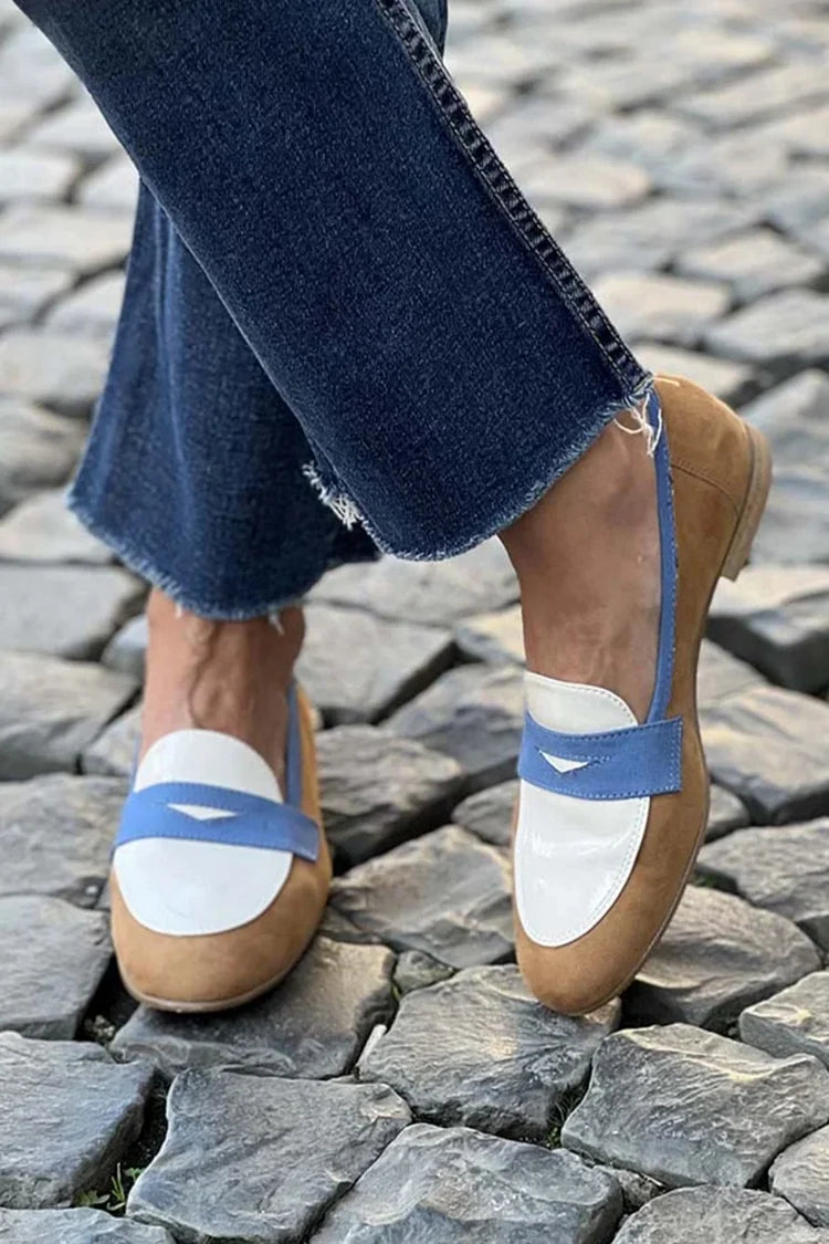 Loafers in Camel, White, and Blue