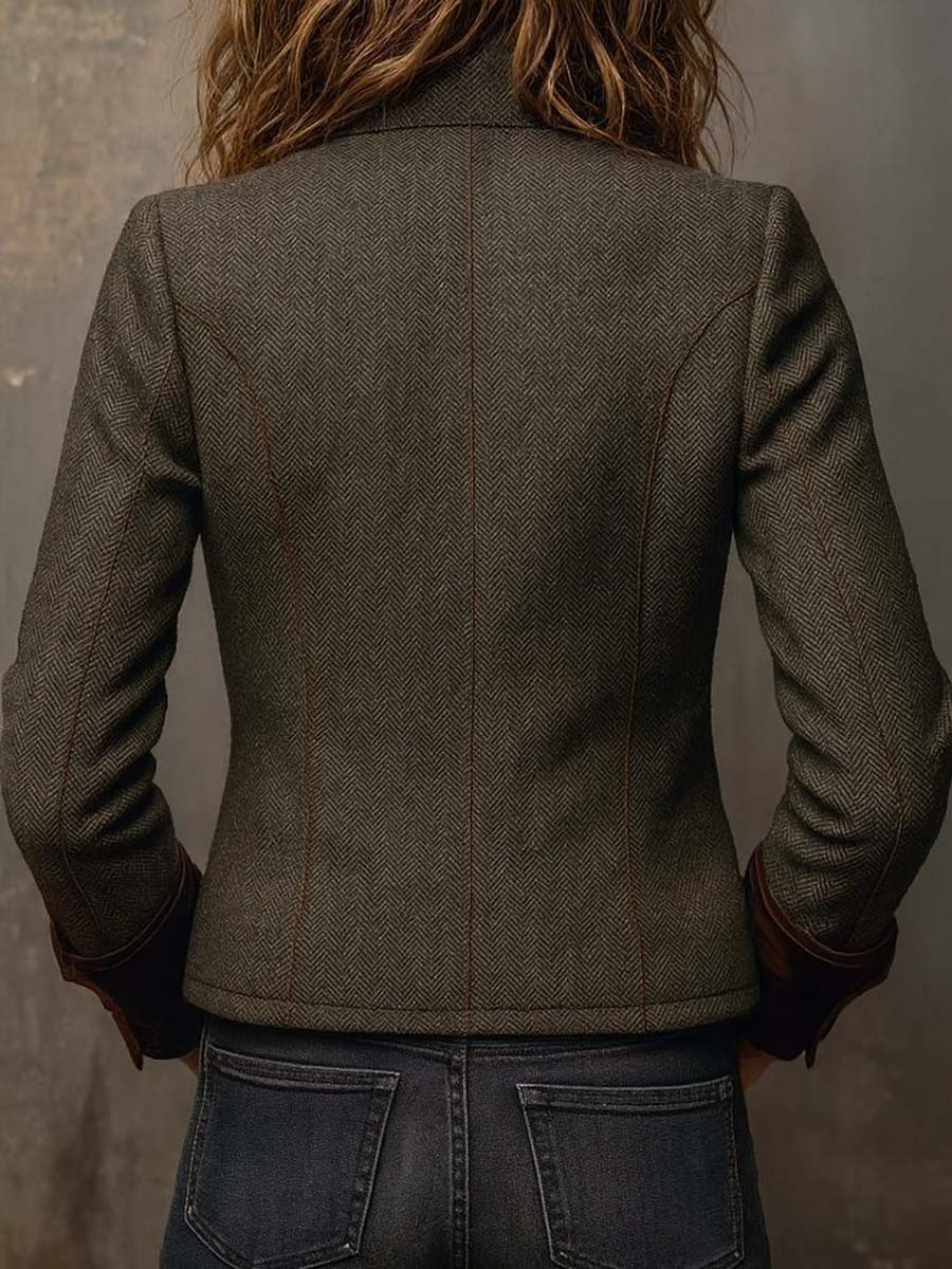 Herringbone Contrast-Trim Blazer