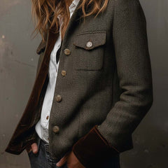 Herringbone Contrast-Trim Blazer