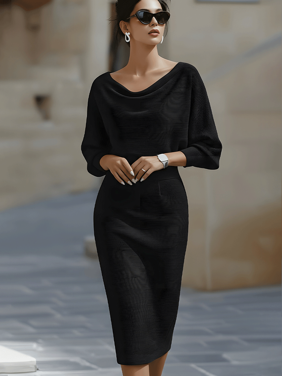 Draped Batwing-Sleeve Dress for Women