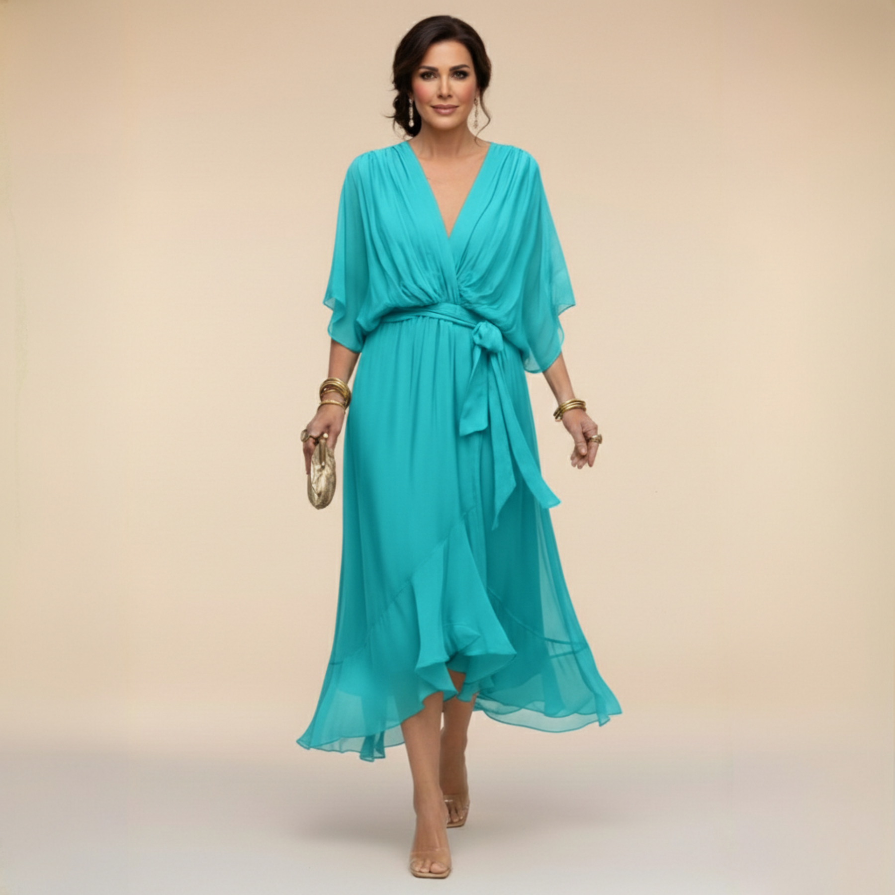 Monique | V-Neck Chiffon Midi Dress