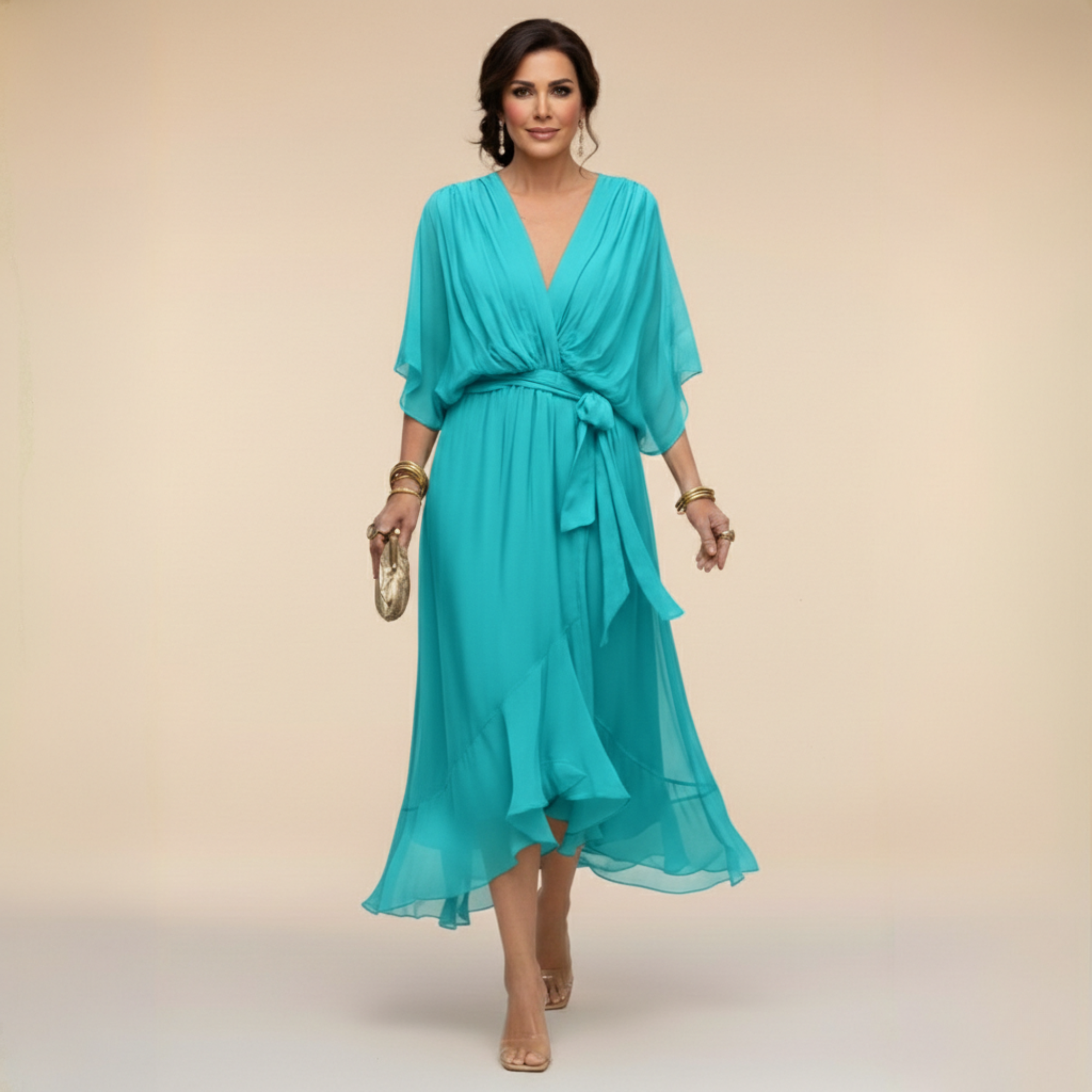 Monique | V-Neck Chiffon Midi Dress