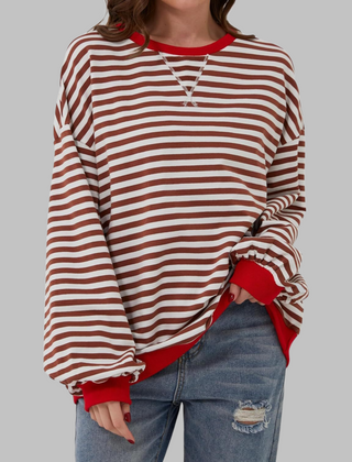 Casual Long Sleeve Round Neck Striped Shirt
