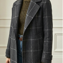 Plaid Wool-Blend Long Coat