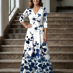 Natalie | Wrap-Neckline Midi Dress with 3/4 Sleeves