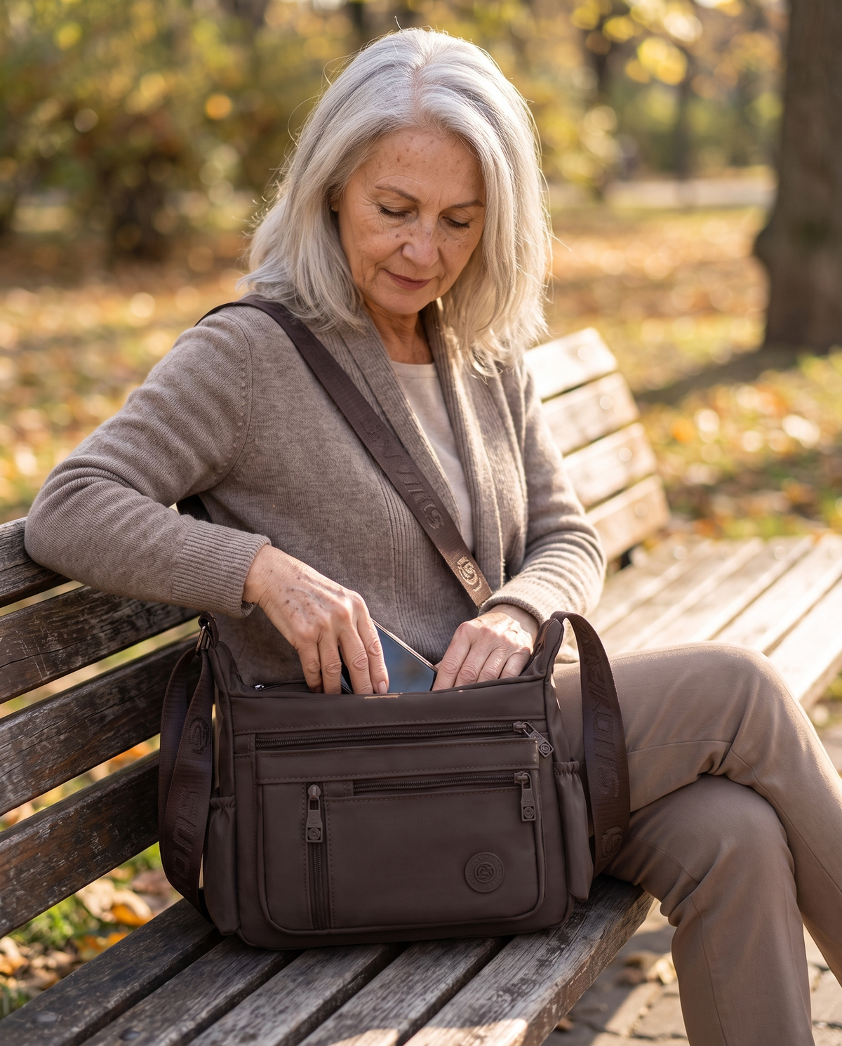 Iris everyday crossbody bag, worn, closer