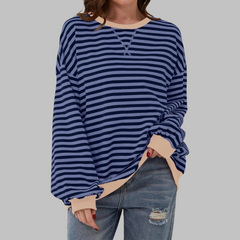 Casual Long Sleeve Round Neck Striped Shirt