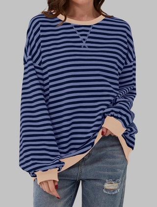 Casual Long Sleeve Round Neck Striped Shirt