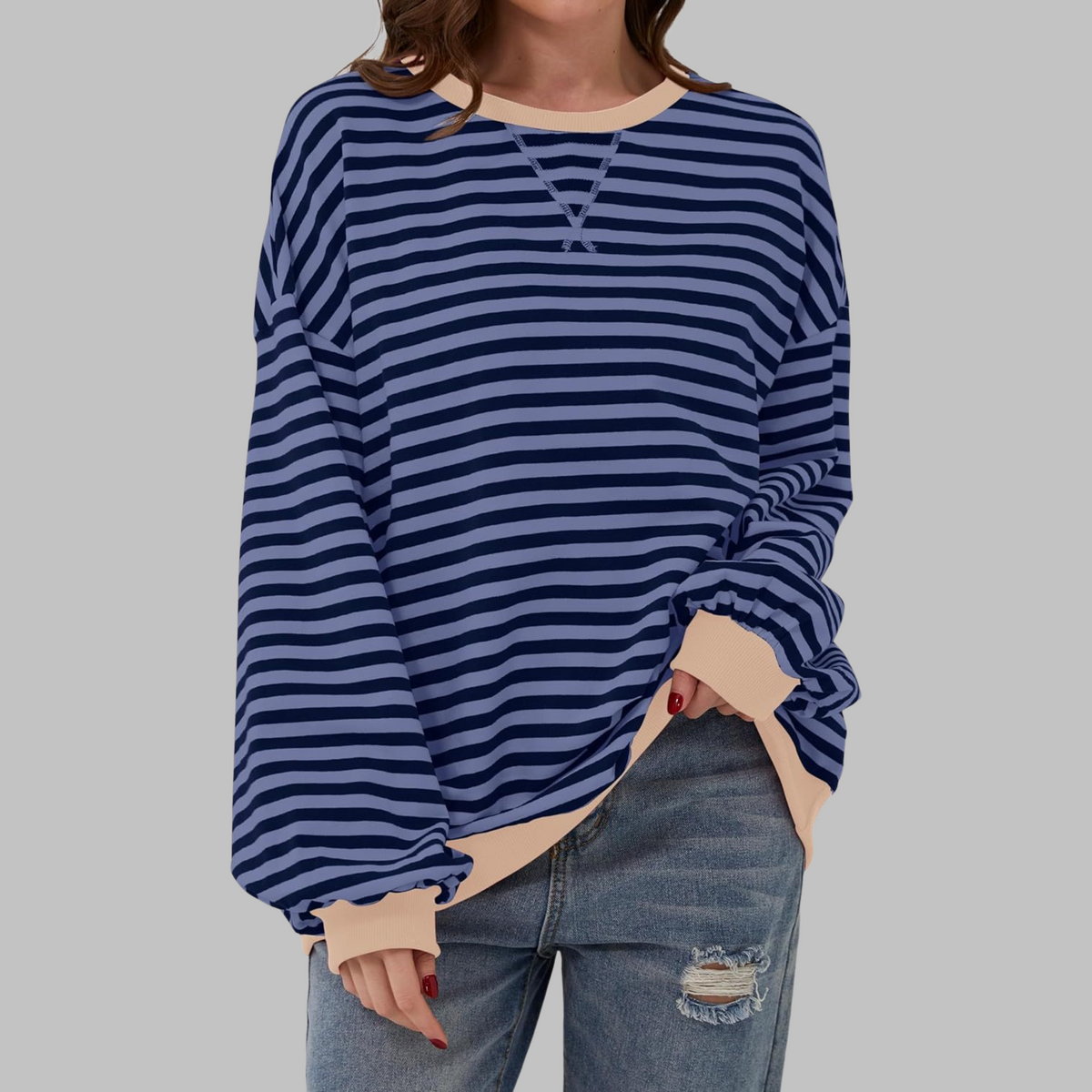 Casual Long Sleeve Round Neck Striped Shirt