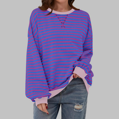 Casual Long Sleeve Round Neck Striped Shirt