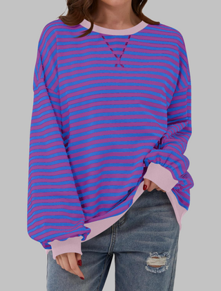 Casual Long Sleeve Round Neck Striped Shirt