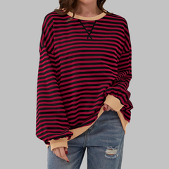 Casual Long Sleeve Round Neck Striped Shirt