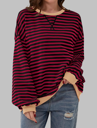 Casual Long Sleeve Round Neck Striped Shirt