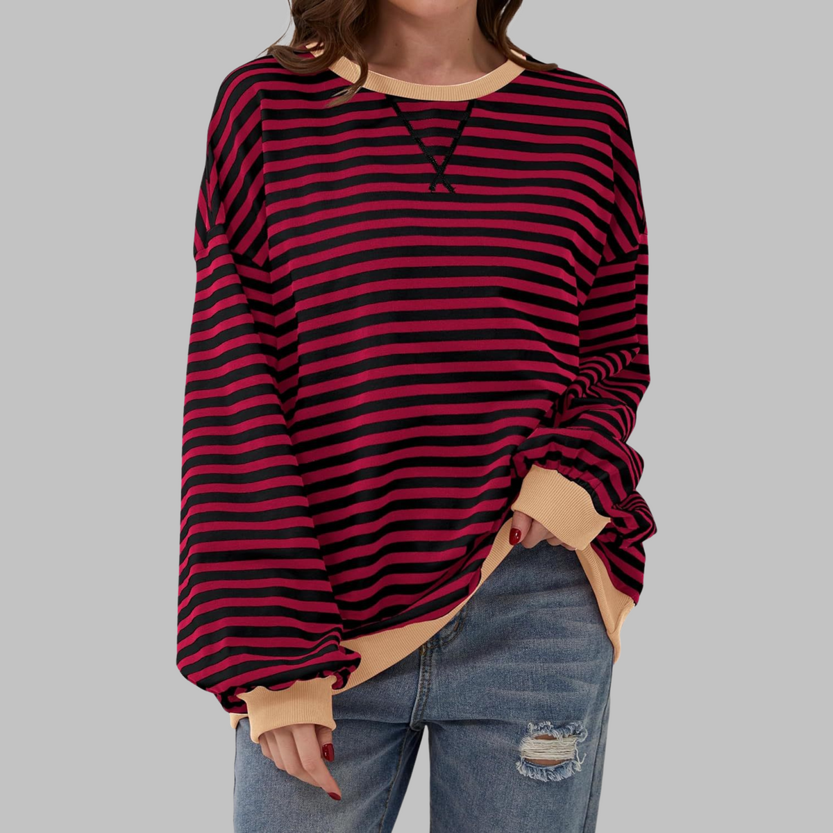 Casual Long Sleeve Round Neck Striped Shirt