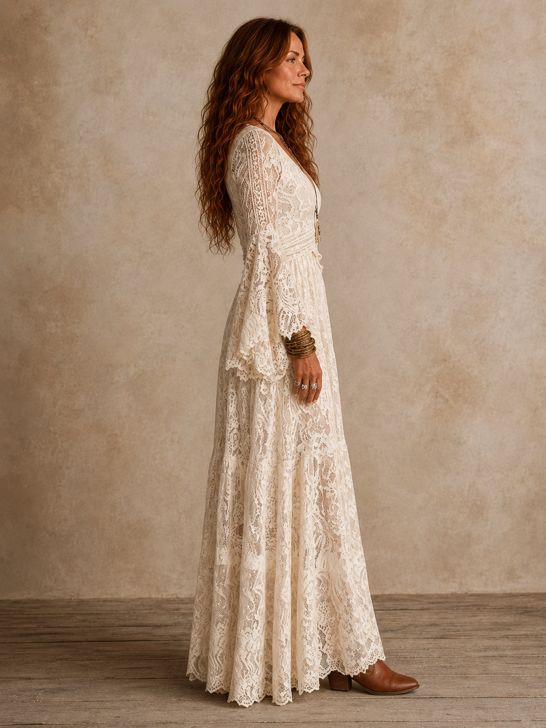 Vintage maxi dress with bell sleeves full length