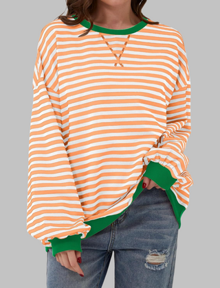 Casual Long Sleeve Round Neck Striped Shirt