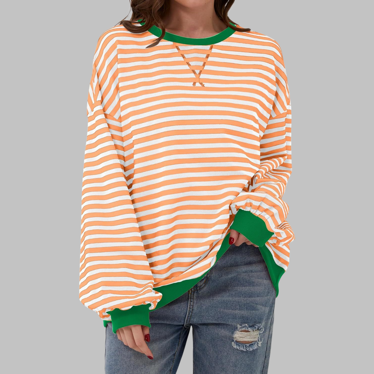 Casual Long Sleeve Round Neck Striped Shirt