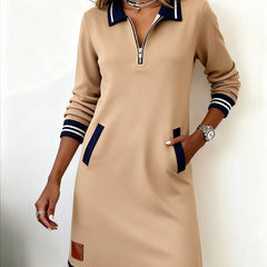 Casual Long Sleeve Dress with Zip Closure