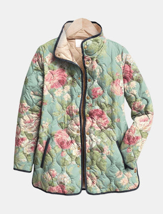 Retro Floral Patterned Quilted Jacket
