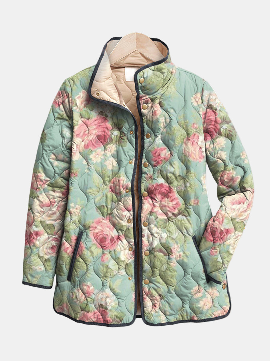 Retro Floral Patterned Quilted Jacket
