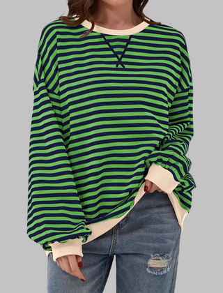 Casual Long Sleeve Round Neck Striped Shirt