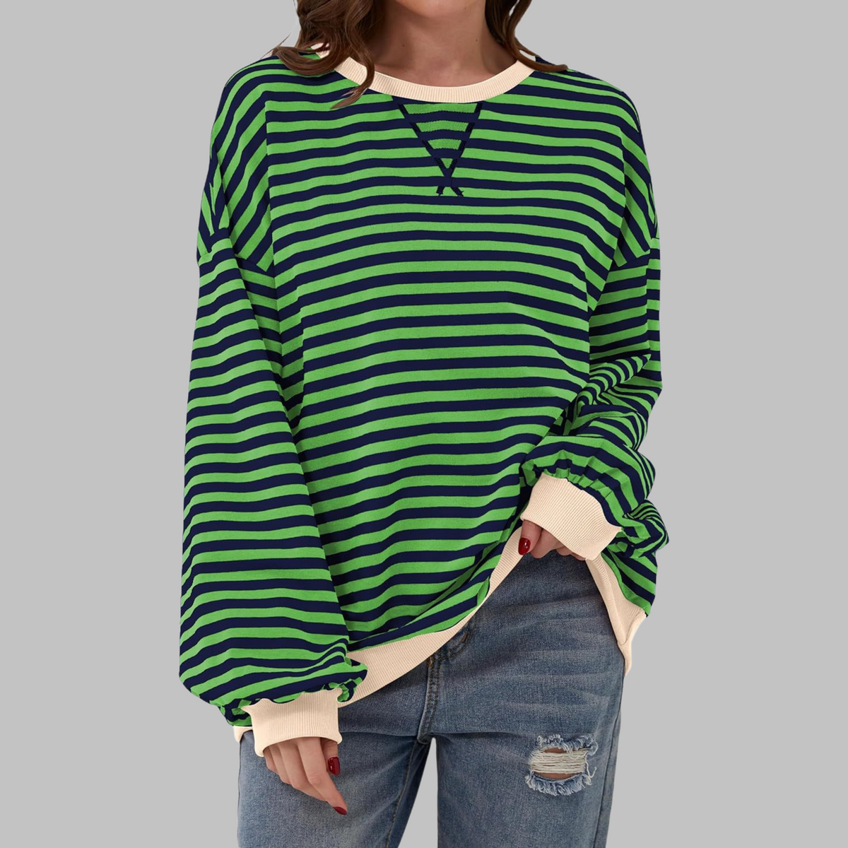 Casual Long Sleeve Round Neck Striped Shirt