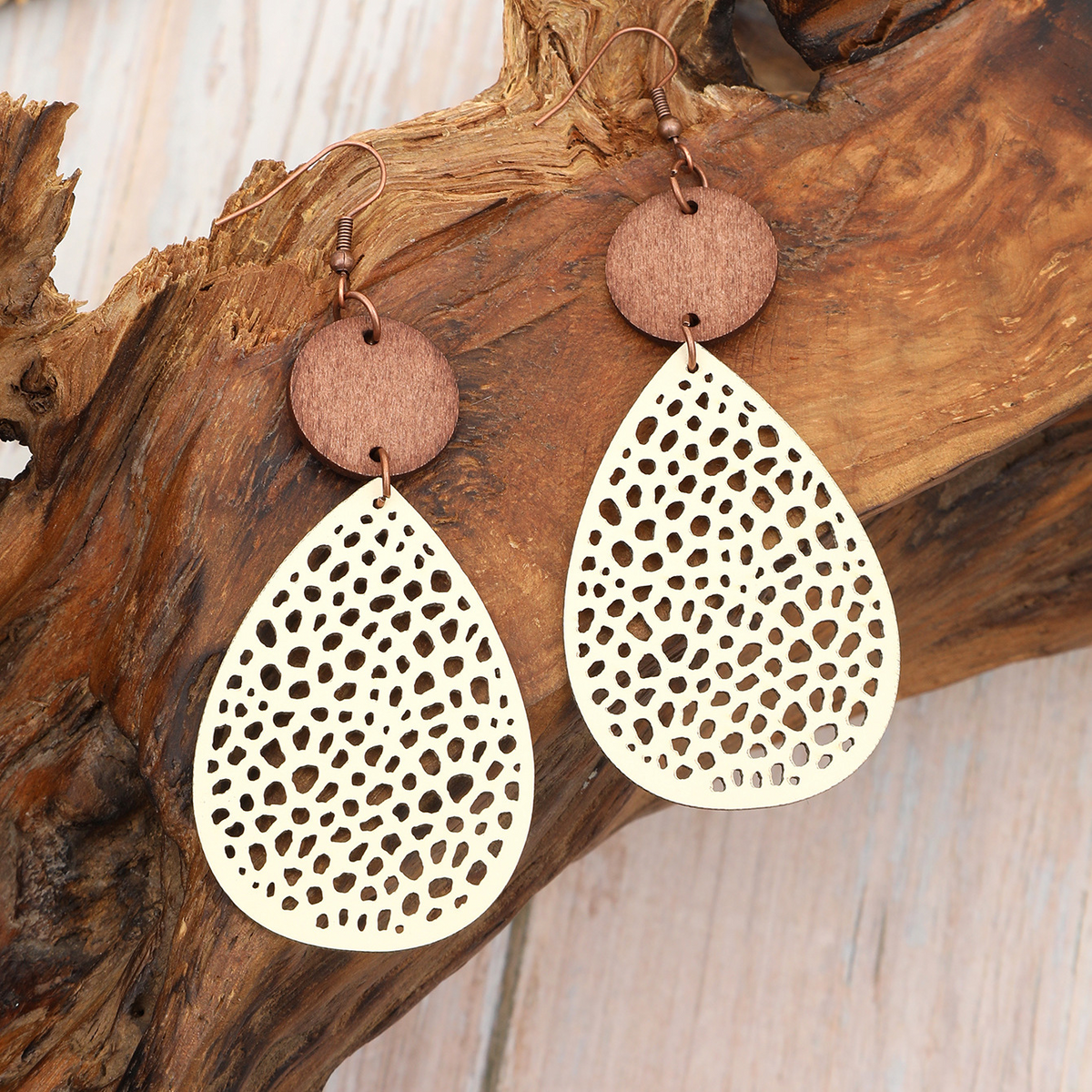 Vintage Style Hollow-Out PU Leather Drop Earrings