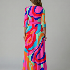 Natalie | Wrap-Neckline Midi Dress with 3/4 Sleeves